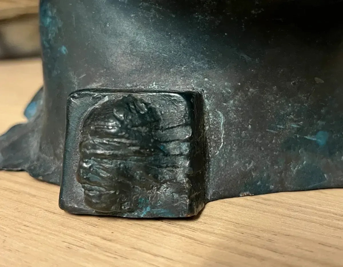 Centurione I (1987) — Igor Mitoraj, foundry seal on base, authentication detail — bronze head