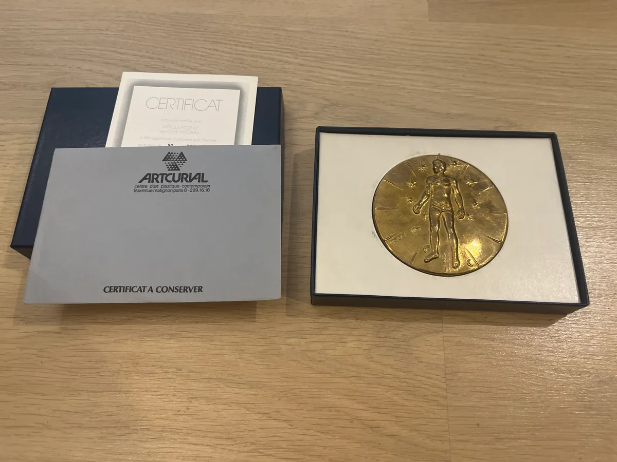 Mitoraj Articulations — gilded bronze medal in original Artcurial box with certificate